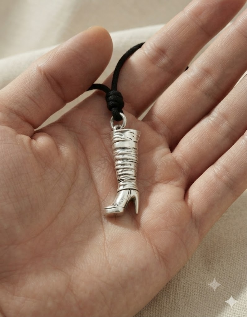 Women's Knee High Boots 92.5 Sterling Silver Gold Brass Charm Necklace Pendant Jewelry
