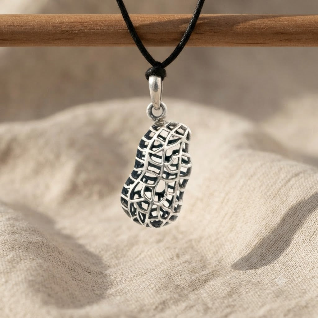 Handmade Peanuts Nut Nature 92.5 Sterling Silver Necklace Pendant Jewelry