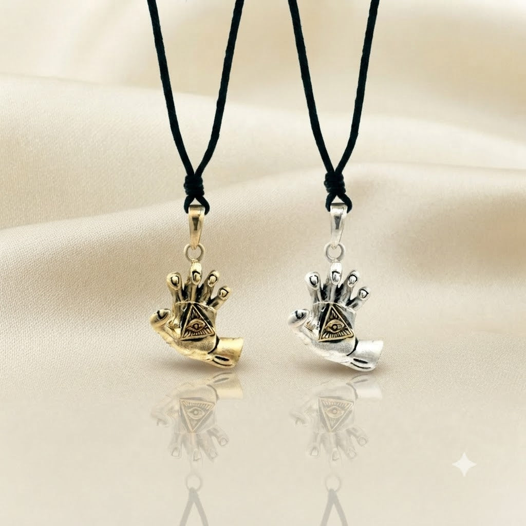 Eye Of Providence In Hand Gold 92.5 Sterling Silver Brass Charm Necklace Pendant Jewelry