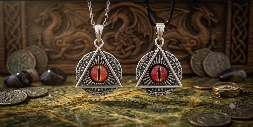 Evil Eye Retro Punk Style Round Triangle Pendant Men and Women Sterling Silver Brass Pendant Necklace