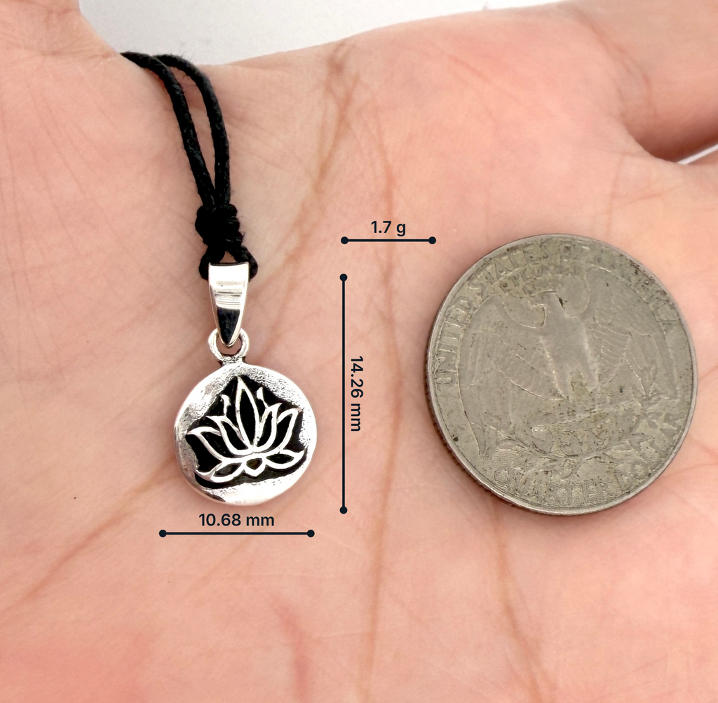 Lotus 92.5 Sterling Silver Pewter Brass Round Charm Necklace Pendant Jewelry