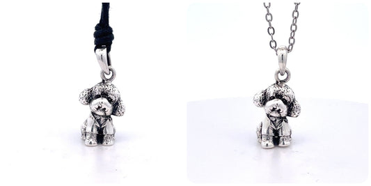Vintage Cute Teddy Dog Pendant Sterling Silver Pendant Necklace