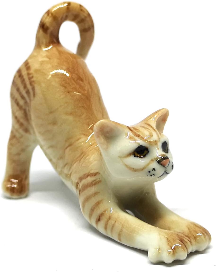 Collectible Gray & Brown Yoga Cat Figurine Ceramic Hand-Painted Home Decor