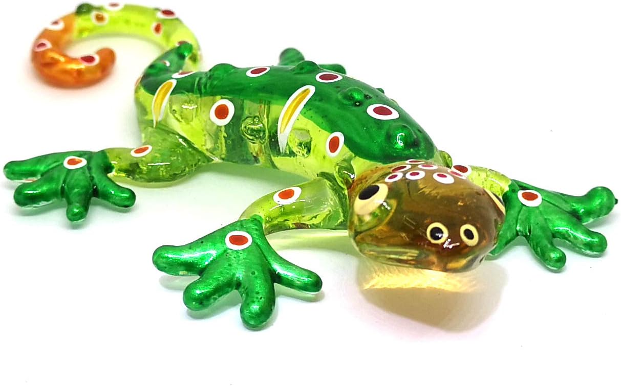 Colorful Glass Gecko Figurine Miniature Hand Blown Lampwork Animal Statue Decor