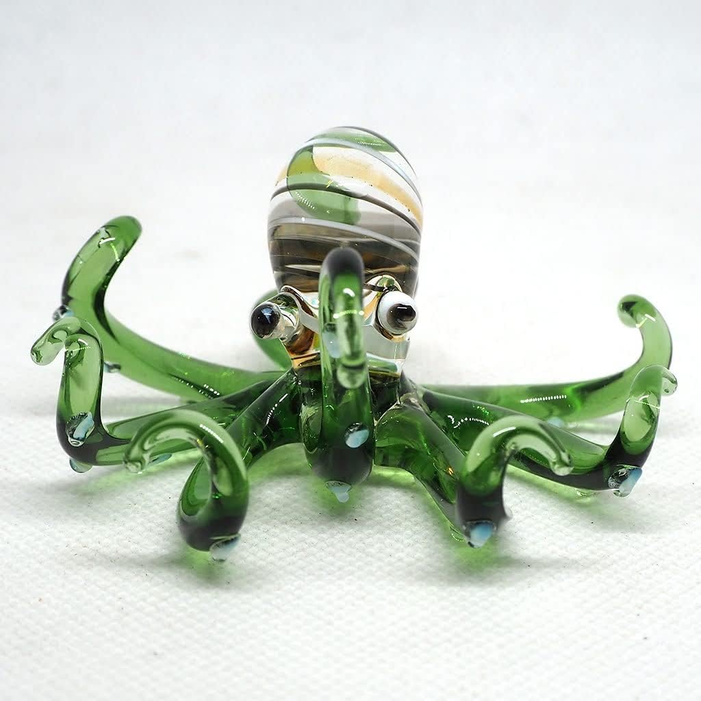 Glass Sea Octopus Figurine Green Miniature Hand Blown Coastal Style Home Decor Gift Collectible