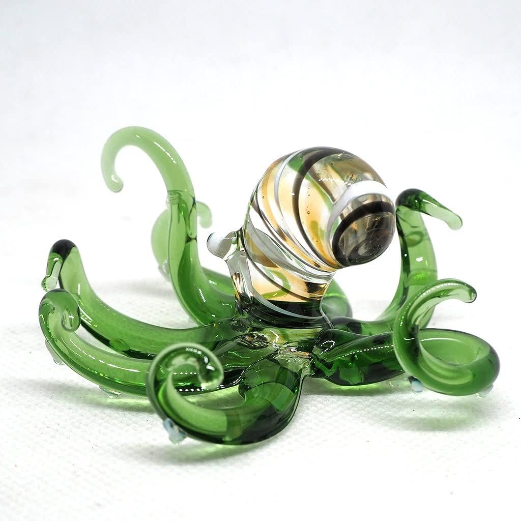 Glass Sea Octopus Figurine Green Miniature Hand Blown Coastal Style Home Decor Gift Collectible