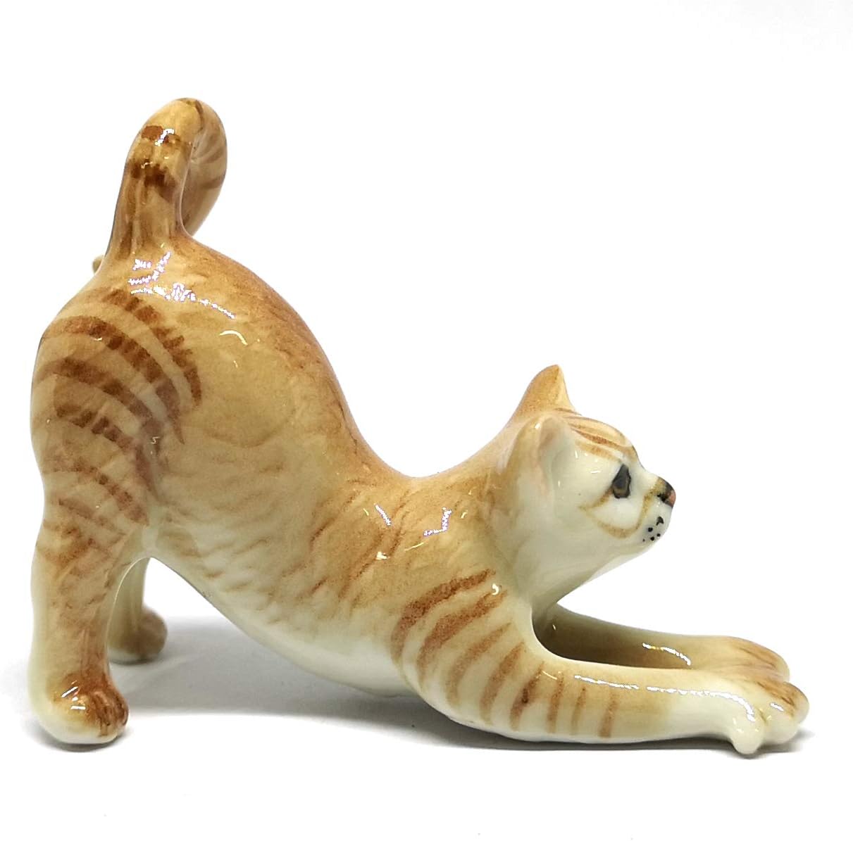 Collectible Gray & Brown Yoga Cat Figurine Ceramic Hand-Painted Home Decor