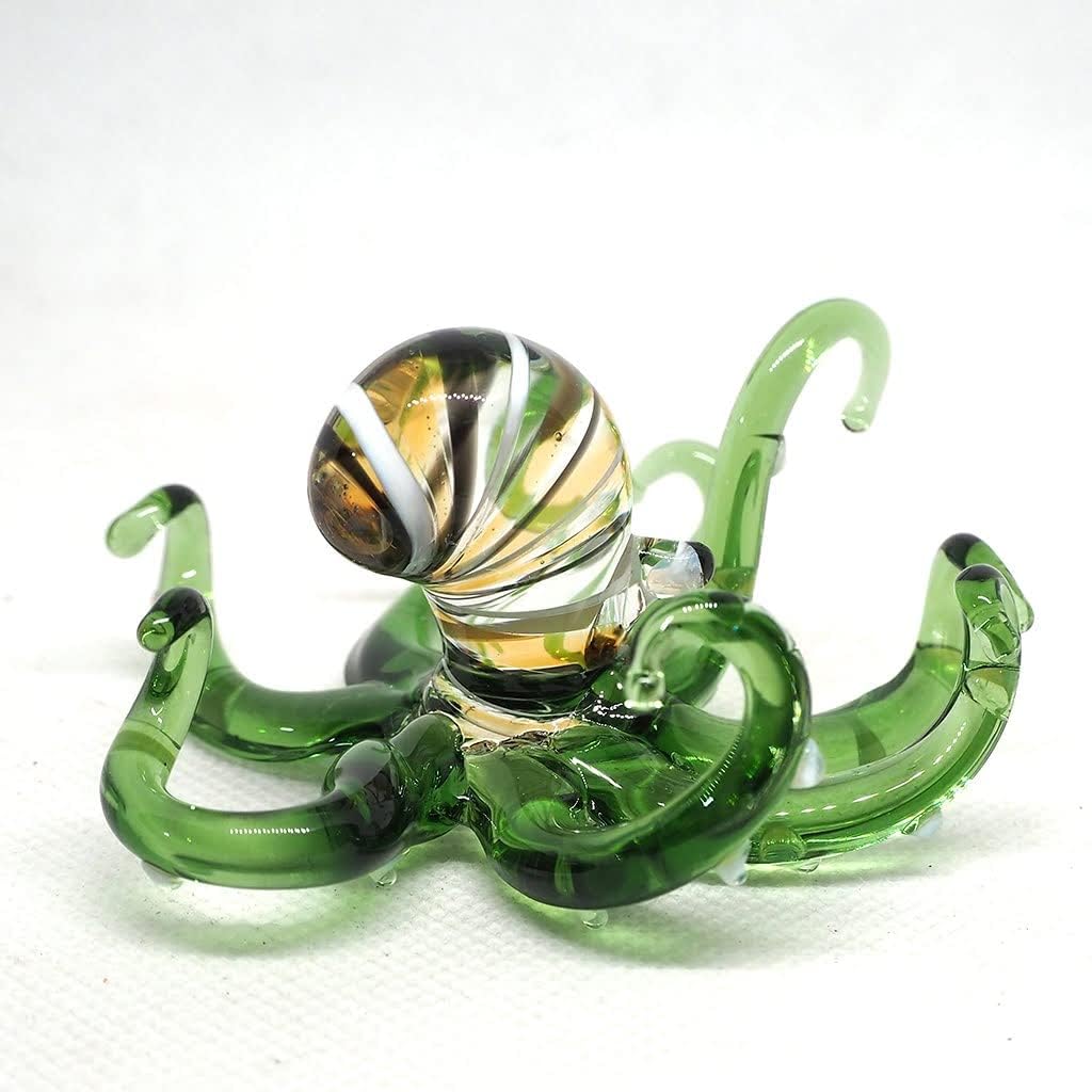 Glass Sea Octopus Figurine Green Miniature Hand Blown Coastal Style Home Decor Gift Collectible