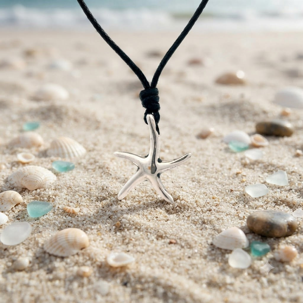 Cute Starfish  92.5 Sterling Silver Charm Necklace Pendant Jewelry