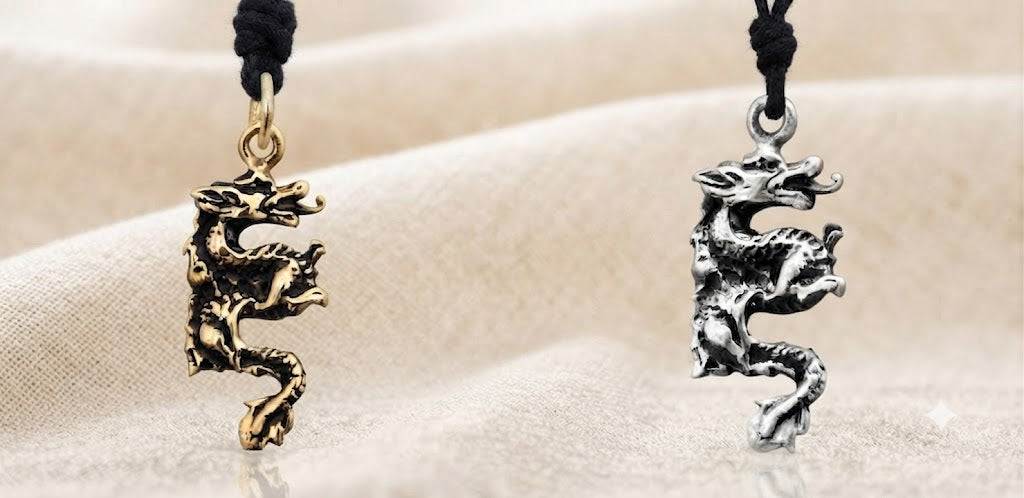 Dragon Chinese Handmade Sterling Silver Gold Brass Necklace Pendant Jewelry