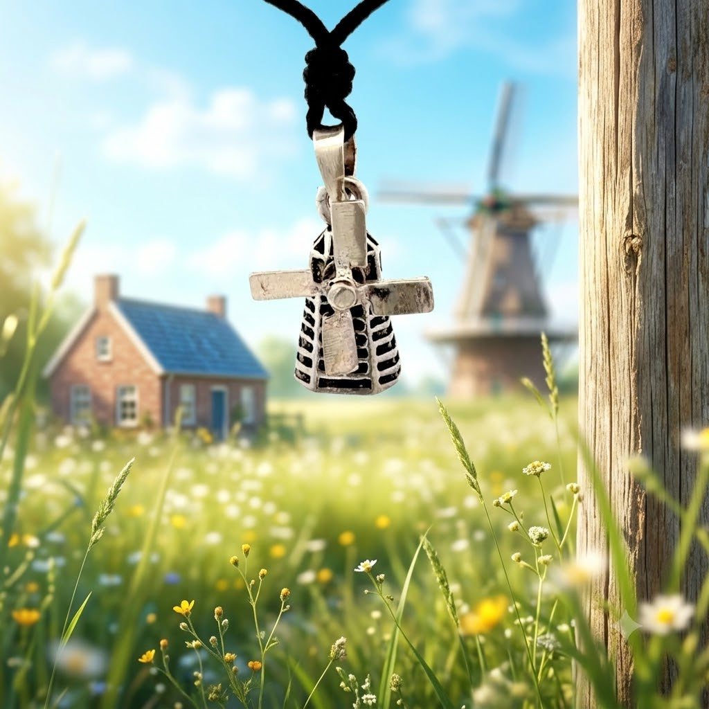 Vintage Dutch Windmill 92.5 Sterling Silver Necklace Pendant Jewelry.