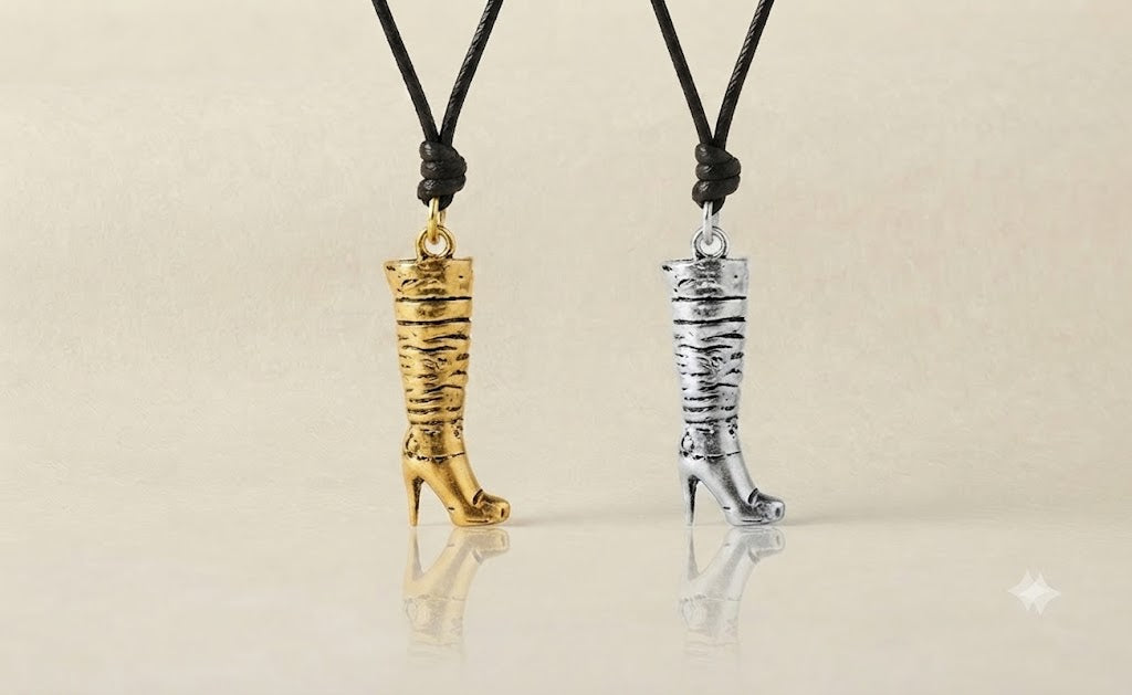 Women's Knee High Boots 92.5 Sterling Silver Gold Brass Charm Necklace Pendant Jewelry