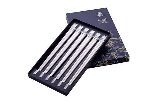 Minh Long Premium Porcelain Ceramic Chopsticks with Gift Box - 9.6 inches (6 pairs, ivory white)