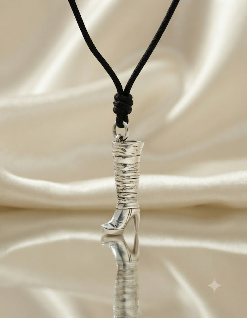Women's Knee High Boots 92.5 Sterling Silver Gold Brass Charm Necklace Pendant Jewelry