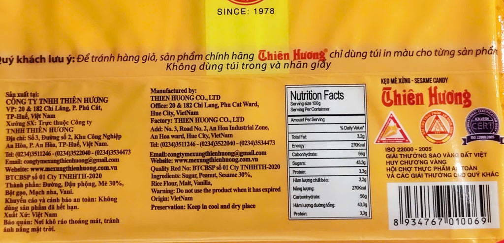 Thien Huong-  Sesame Candy/Crispy Sesame - Vietnamese Traditional Flavor 500g/225g/220g
