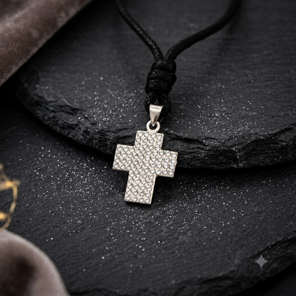 Elegant Multicolor Rhinestone Cross Charm 92.5 Sterling Silver  Necklace Pendant Jewelry