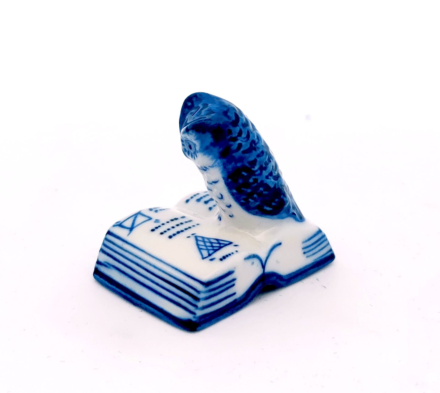 Blue Owl Bird On the Book Figurine Ceramic Tiny Handicraft Miniature Dollhouse