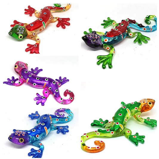 Colorful Glass Gecko Figurine Miniature Hand Blown Lampwork Animal Statue Decor