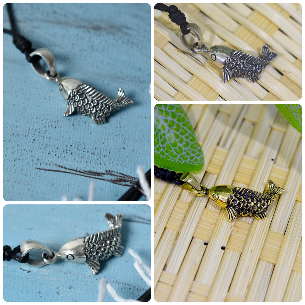 Fish Sterling Silver Brass Charm Necklace Pendant  Marine Melody Jewelry
