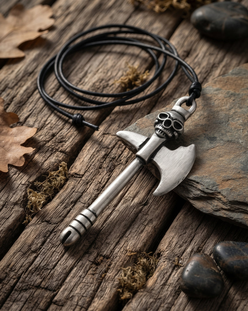 New Battle Axe Silver Pewter Charm Necklace Pendant Jewelry