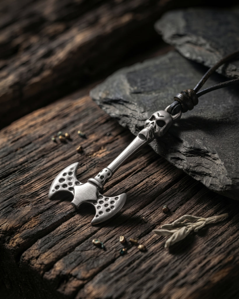 New Battle Axe Silver Pewter Charm Necklace Pendant Jewelry