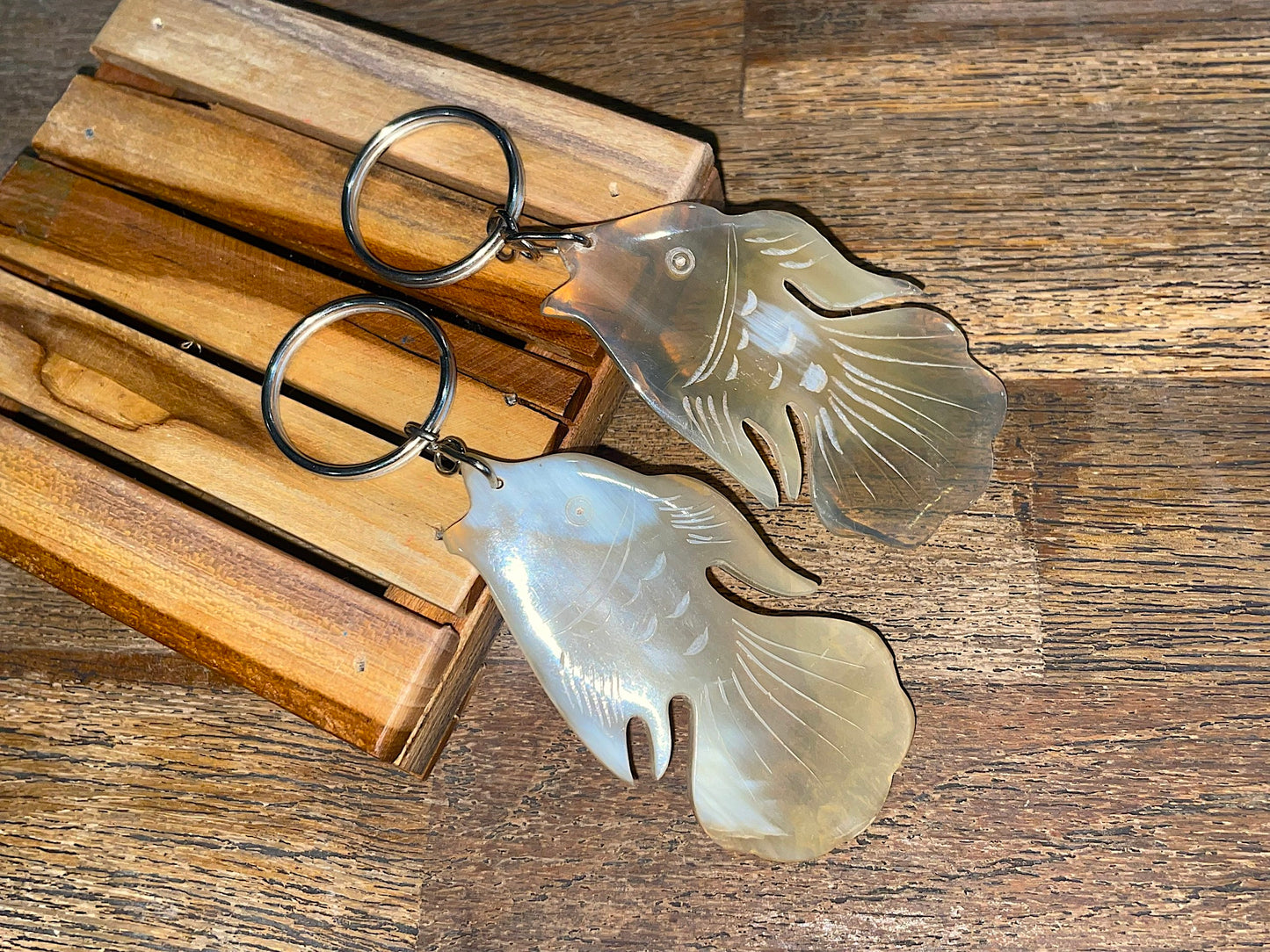 Unique Vietnamese Buffalo Horn Carved Goldfish Keychain