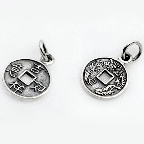 I Ching Coin Fen Shui Sterling Silver Gold Brass Necklace Pendant Jewelry