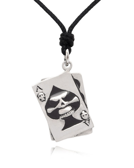Skull Ace of Spades Card Poker Silver Pewter Charm Necklace Pendant Jewelry