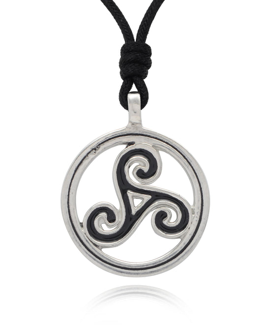 Stylist Trilogy Wave Spiral Silver Pewter Charm Necklace Pendant Jewelry