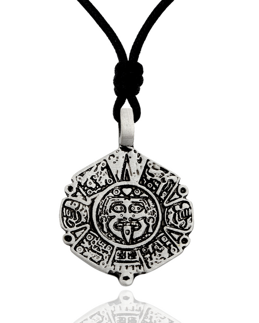 New Aztec Mayan Face Calendar Silver Pewter Charm Necklace Pendant Jewelry