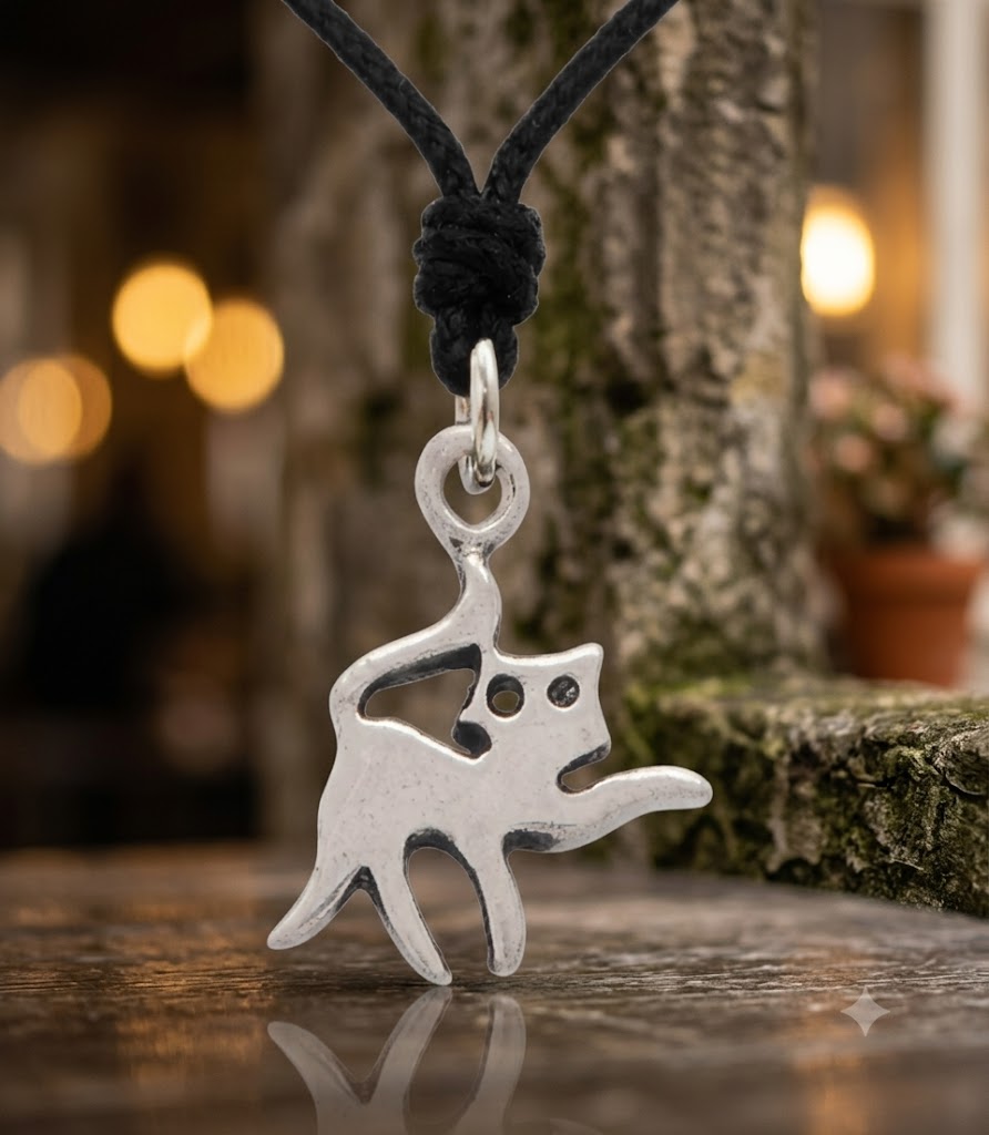 Cat Feline Silver Pewter Sterling Silver Charm Necklace Pendant Jewelry With Cotton Cord