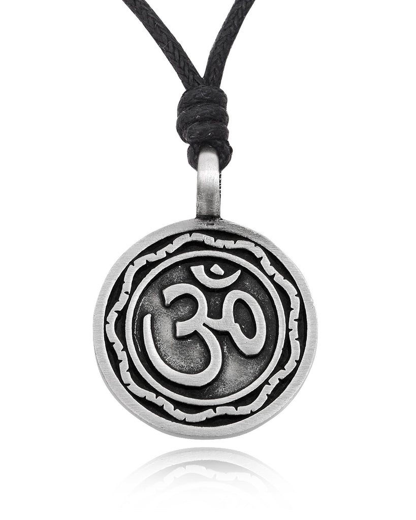 Fashionable Om Ohm Silver Pewter Charm Necklace Pendant Jewelry With Cotton Cord