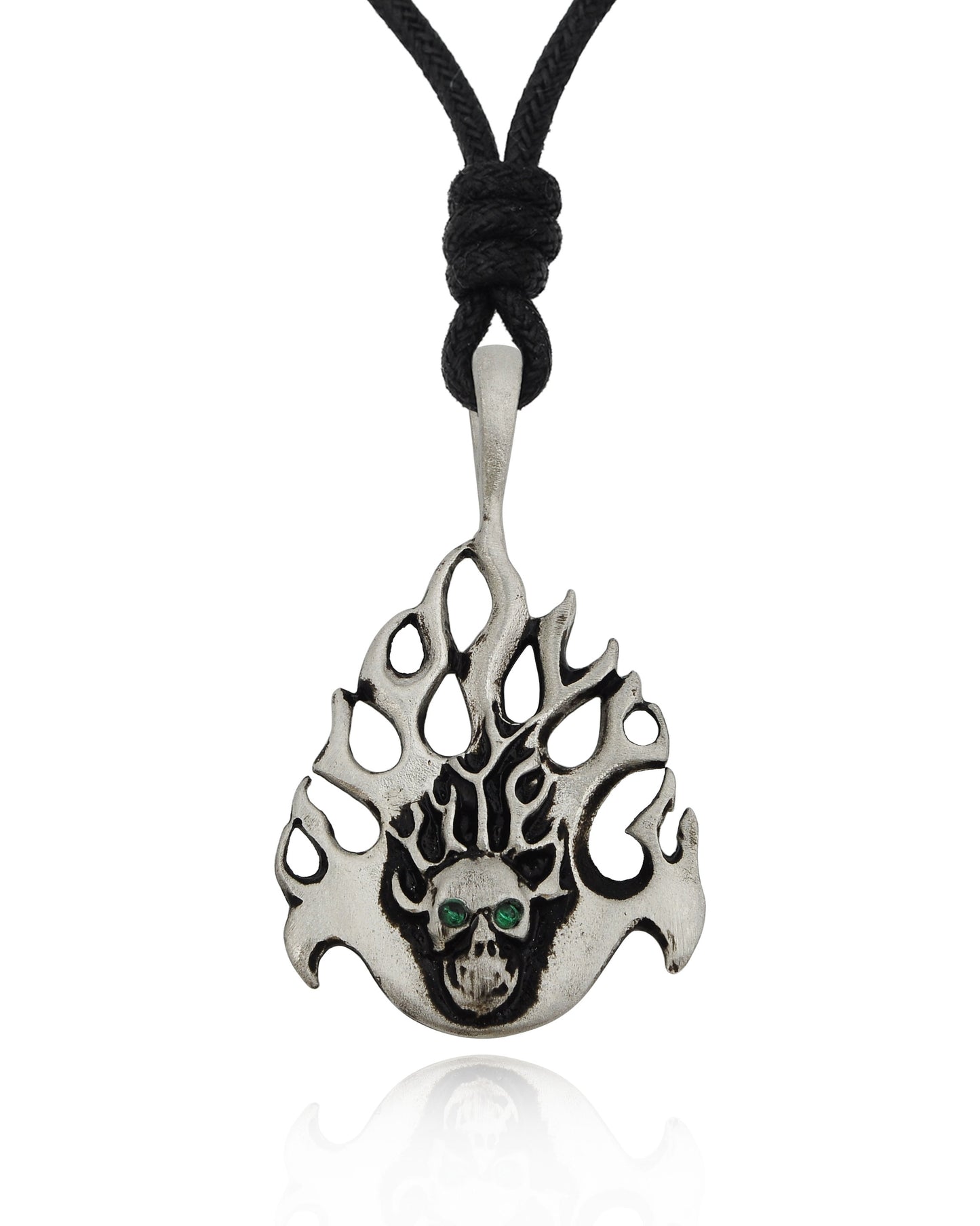 Fire Skull Head Handmade Silver Pewter Brass Necklace Pendant Jewelry
