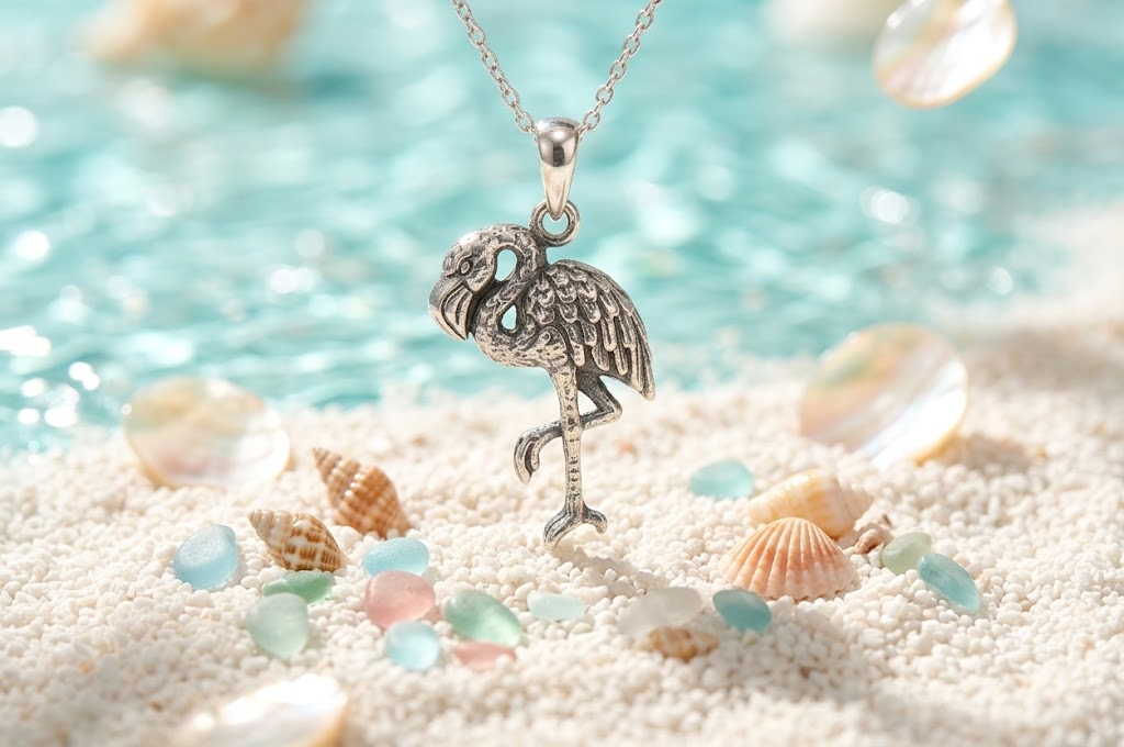 Flamingo 92.5 Sterling Silver Gold Brass Necklace Pendant Jewelry