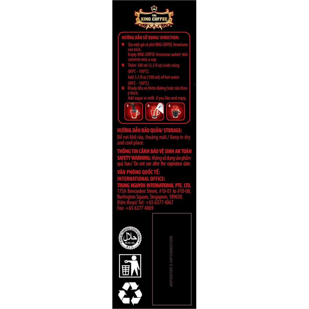 2 PACKS Americano Instant Vietnamese King Coffee (1 PACK = 15 Sticks x 1G)