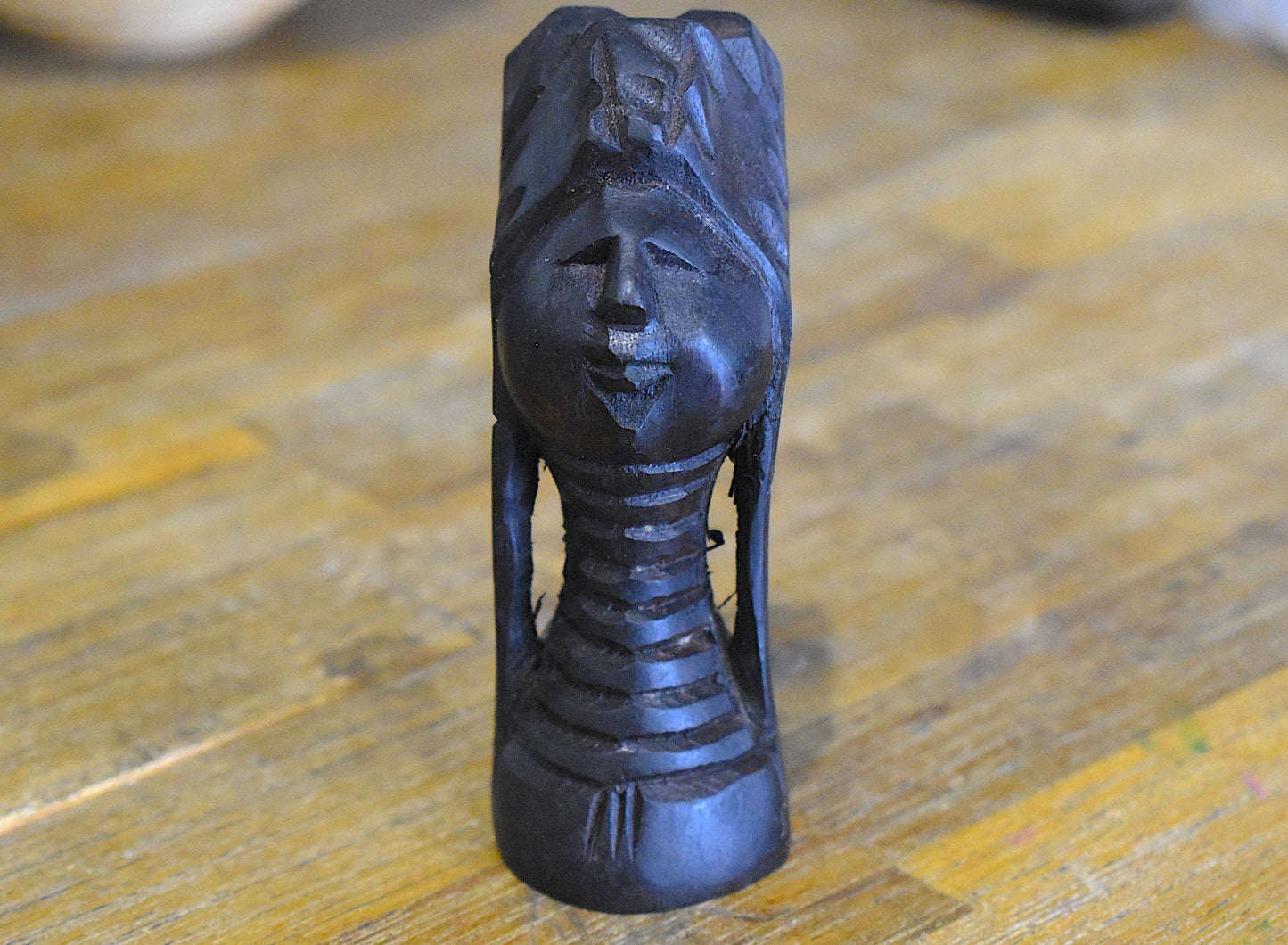 Karen Hill Tribe Long Neck Woman - Vintage Sculpture Carved Blackwood Ethnic Decor
