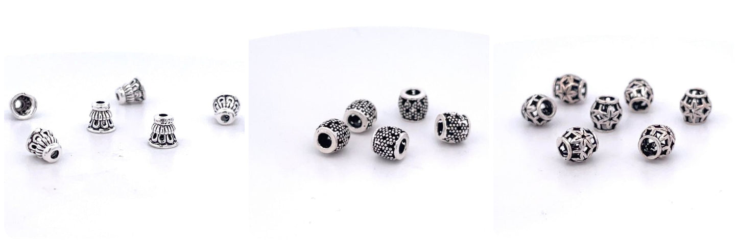 Set of 3 925 Sterling Silver Small Beads For Bracelet Necklace