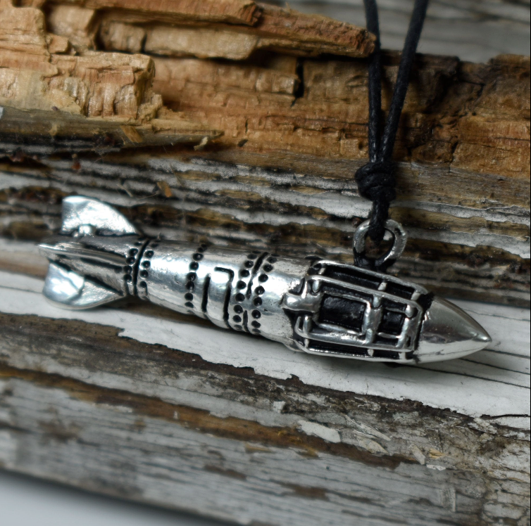 New Missle Rocket 92.5 Sterling Silver Pewter Brass Necklace Pendant Jewelry
