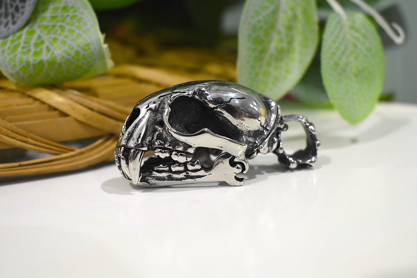 Gothic Skeleton Dinosaur Head Sterling Silver Stainless Steel Pendant Necklace