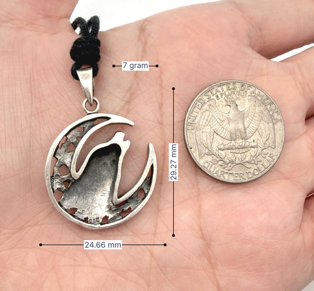 Wolf Howling Moon Indian 92.5 Sterling Silver Charm Necklace Pendent Jewelry