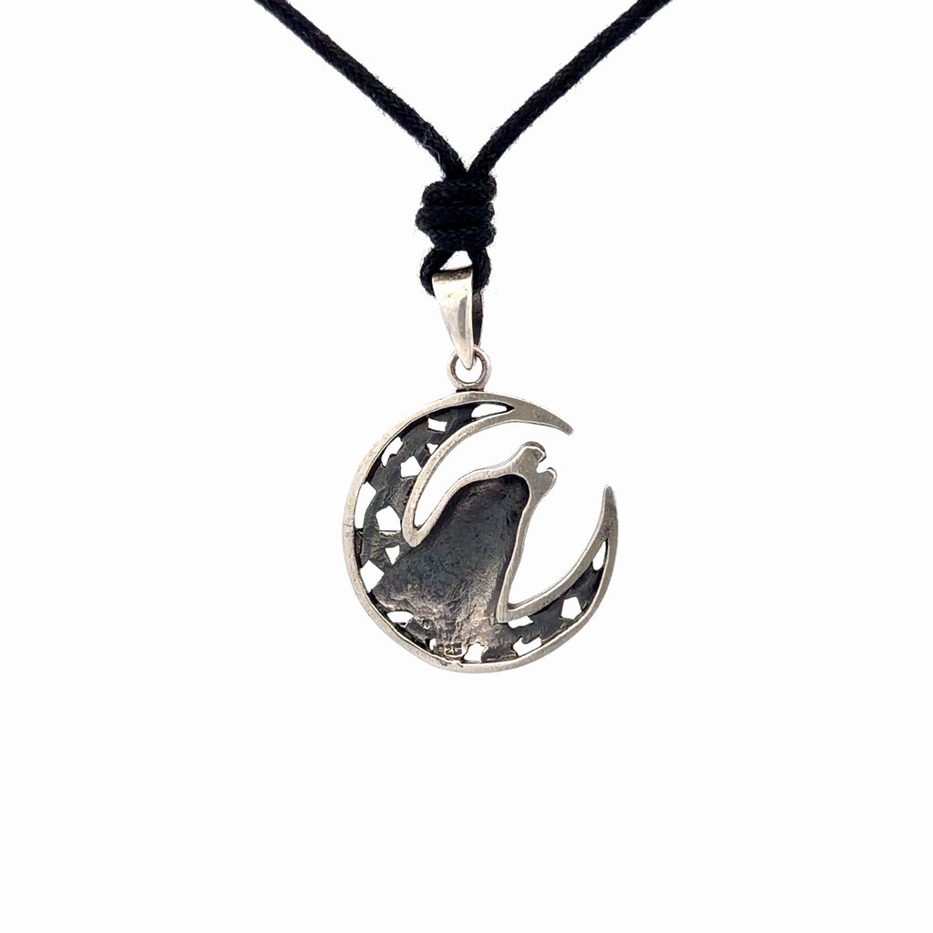 Wolf Howling Moon Indian 92.5 Sterling Silver Charm Necklace Pendent Jewelry