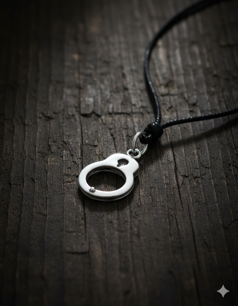 Handcuff Charm Pendant 925 Sterling Silver/Pewter With Adjustable Cotton Cord Necklace - Bondage Style Jewelry