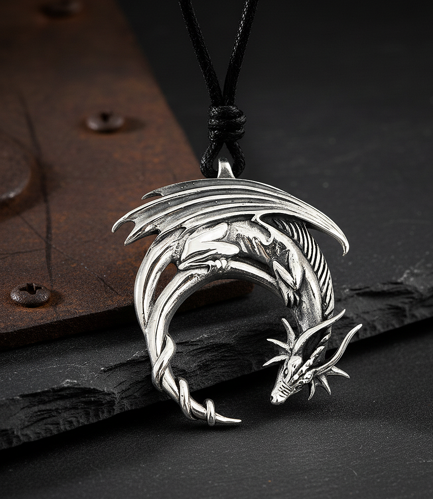 Sleeping Dragon Moon Silver Pewter Gold Brass Necklace Pendant Jewelry