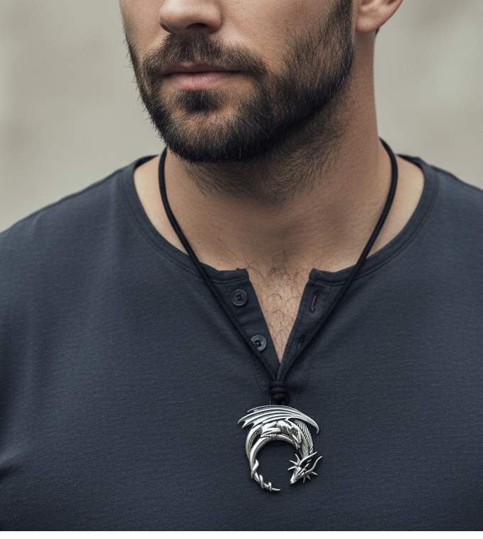 Sleeping Dragon Moon Silver Pewter Gold Brass Necklace Pendant Jewelry