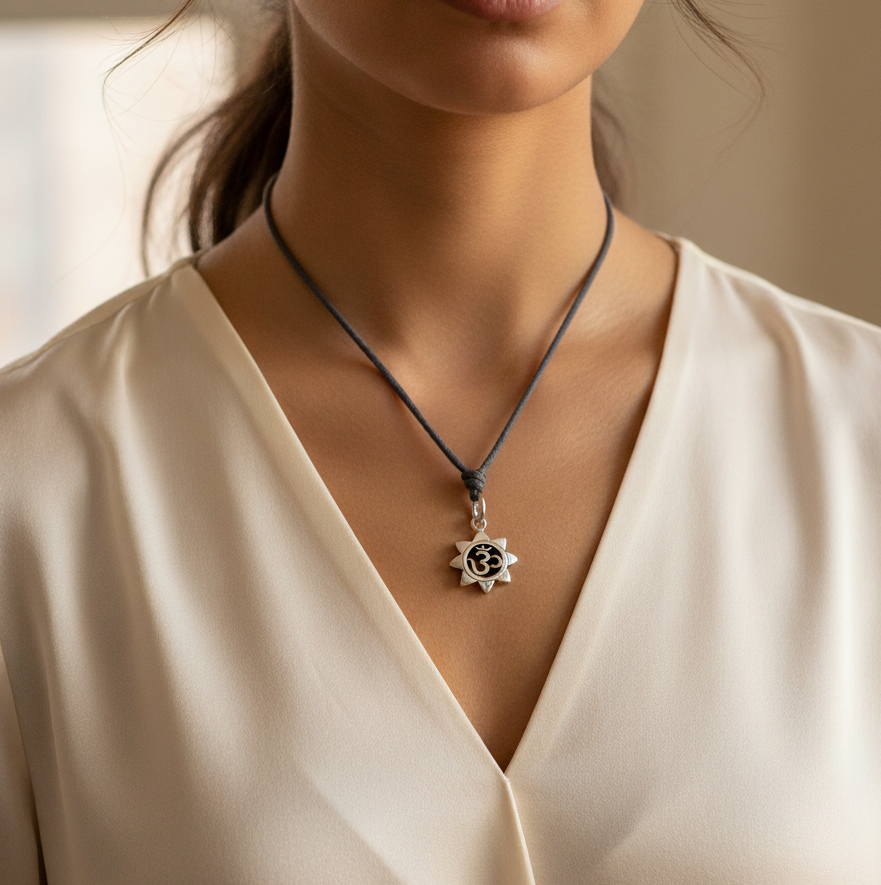 Sunflower Hindu Ohm 92.5 Sterling Silver Pewter Gold Brass Necklace Pendant Jewelry