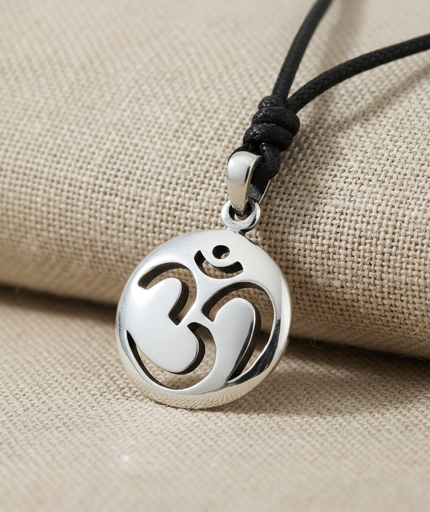 Large & Small Hindu Om Ohm 92.5 Sterling Silver Pewter Necklace Pendant Jewelry