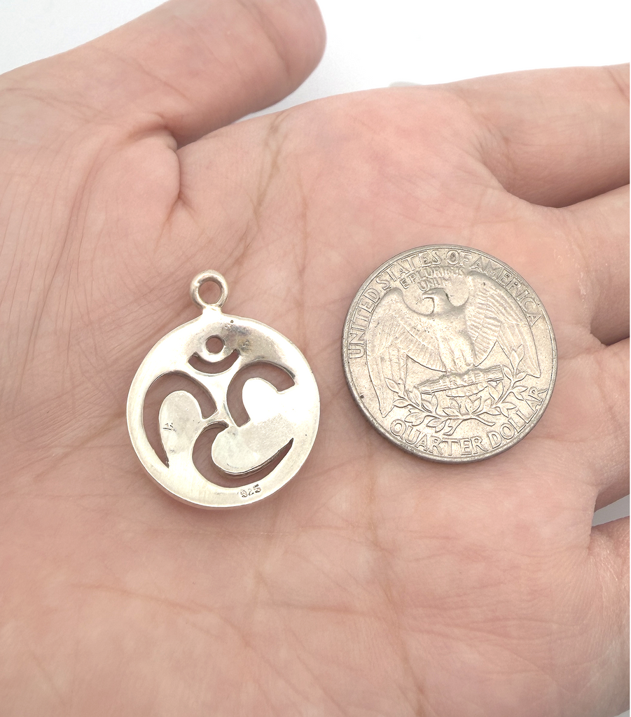 Large & Small Hindu Om Ohm 92.5 Sterling Silver Pewter Necklace Pendant Jewelry