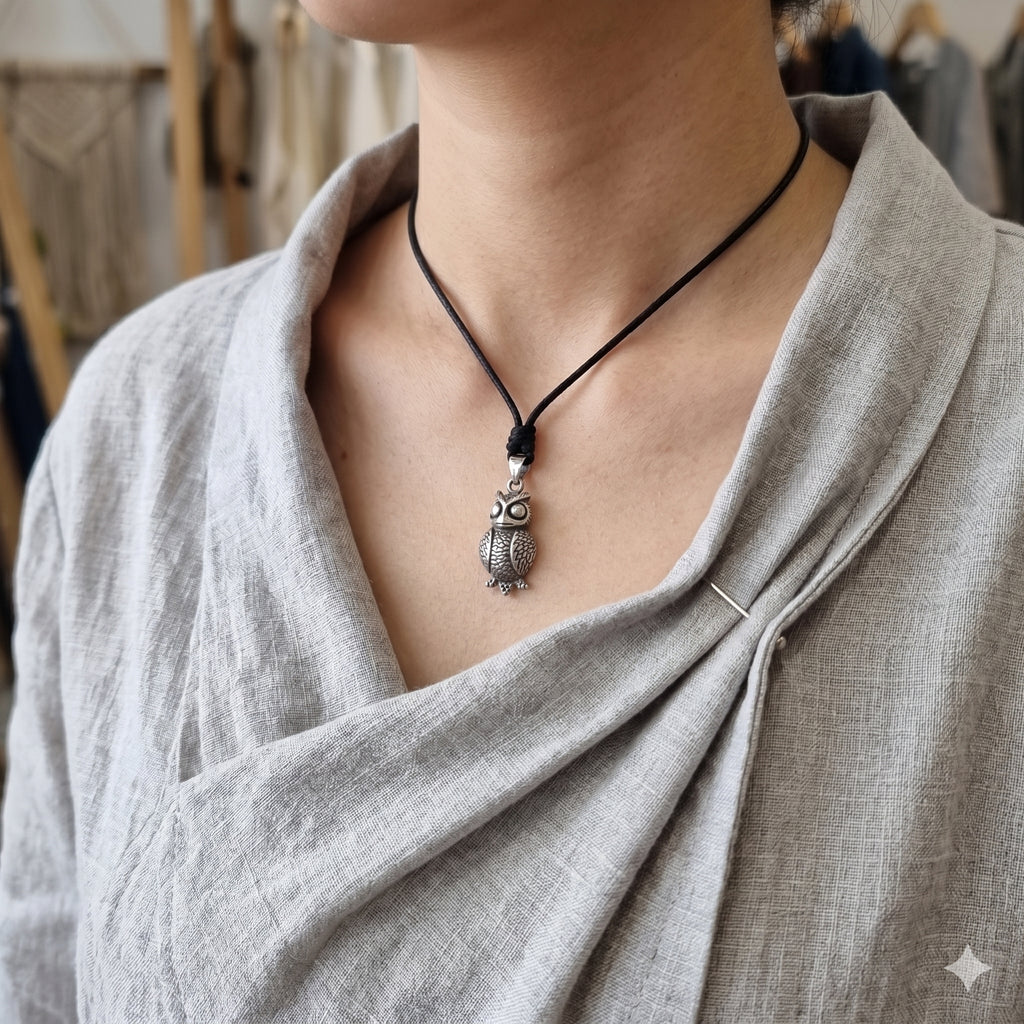 Unique Owl Bird Handmade 92.5 Sterling Silver Brass Pewter Necklace Pendant Jewelry