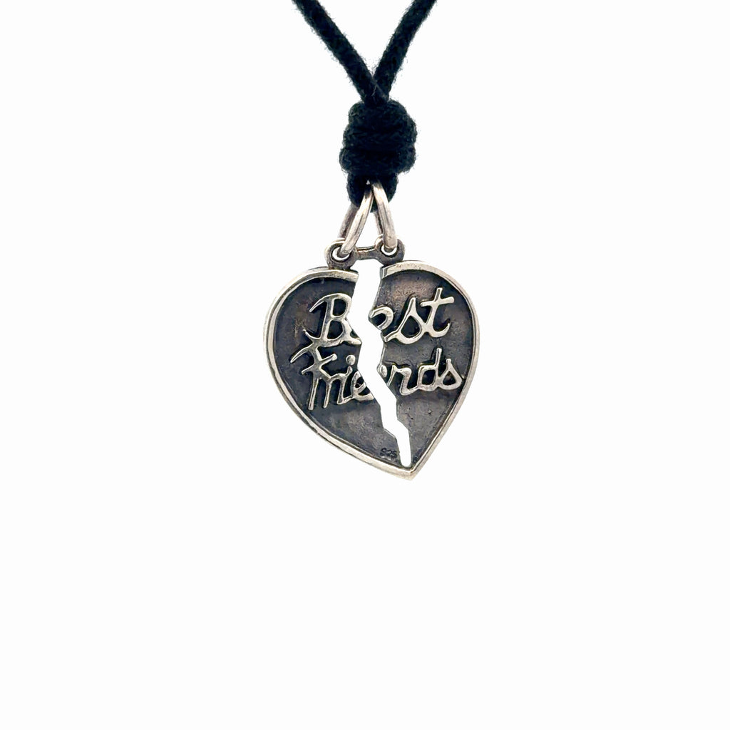 92.5 Sterling Silver Best Friends Broken Heart Pendant Charm With Cotton Cord