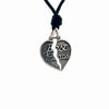 92.5 Sterling Silver Best Friends Broken Heart Pendant Charm With Cotton Cord